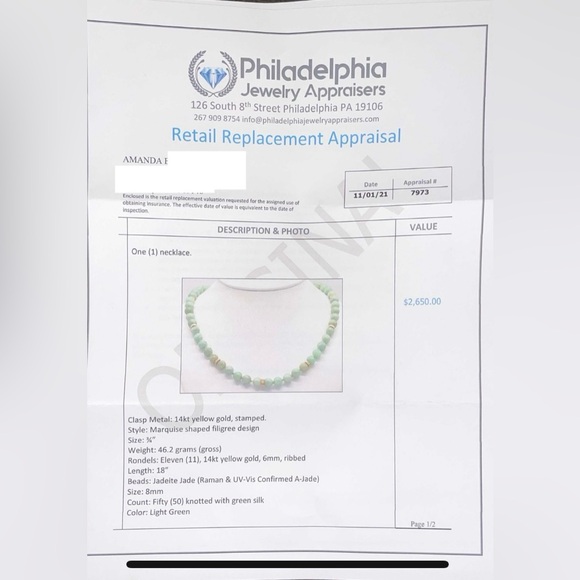 Jade & 14kt gold necklace Marquise shaped necklace - Picture 2 of 3